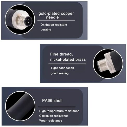 مجموعة واحدة M12 4-Pin أنثى + ذكر A-Code يمين مستشعر دائري موصل الطيران موصل قابس صناعي، سريع التجميع سلك لولبي إنهاء موصل مقاوم للماء غير محمي IP67 تصنيف: 4A، 250V in Kuwait
