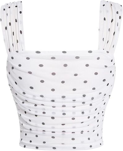 Milumia Girl's Ruched Floral Print Tank Top Square Neck Sleeveless Cropped Tops in Kuwait