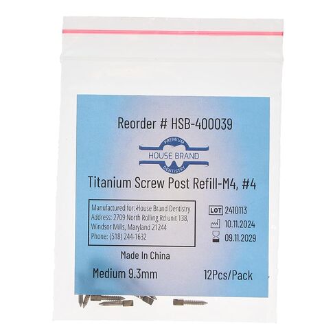 House Brand Dentistry 400039 HSB Titanium Screw Posts M4#4 Medium 9.3mm 12/Pk in Saudi Arabia