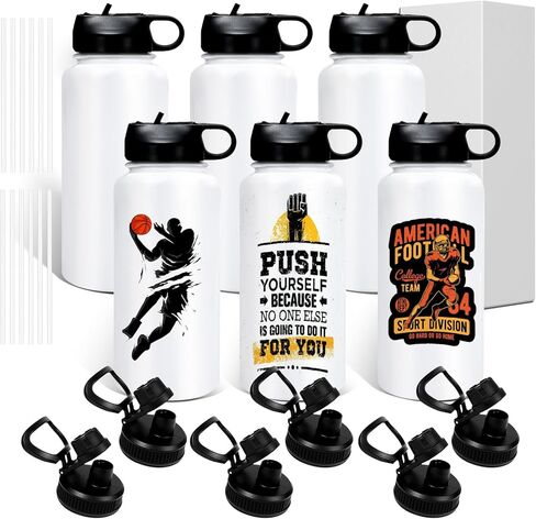 BetterSub 20oz Sublimation Sports Water Bottle Stainless Steel Insulated White Tumbler with Wide Mouth Lid and Straw 6 Packs in Saudi Arabia