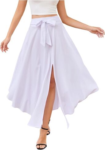Verdusa Women's Thigh Slit Belted Maxi Skirts Elegant Business Casual Flowy Skirt with Pockets in Saudi Arabia