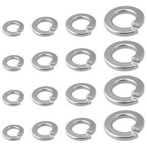 مجموعة متنوعة من غسالات ZIUZI 150 قطعة 18-8 من الفولاذ المقاوم للصدأ بقفل زنبركي - 4 مقاسات SAE (1/4 بوصة، 5/16 بوصة، 3/8 بوصة، 1/2 بوصة) غسالات قفل منفصلة للبراغي والمسامير، التثبيت in Kuwait