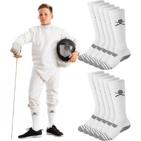 Glitopper 5 Pairs Fencing Socks for Teen Boys Epee Gear and Foil White Cotton Knee High Socks Comfortable Support Athletic Stockings for Youth in Kuwait