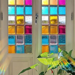فن النافذة الزجاجية الملون هندسة رقائق قزحية النافذة نافذة الخصوصية ملون شارات ثابتة متشبث بالشمس من أشعة الشمس لأقسام الزجاج بنوافذ المنزل 17.7x39.3 بوصة in Kuwait