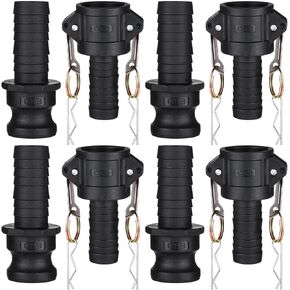 Pangda 4 Sets/ 8 Pcs Camlock Fittings 1 Inch Type C & E Polypropylene Cam and Groove Hose Fitting Kit with 1" Female & Male Camlock x 1" Hose Shank, Cam and Tube Couplings in Saudi Arabia
