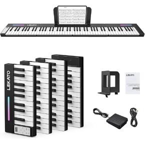 LEKATO Portable Piano Keyboard, 4 pcs Magnetic Electric Piano with Up to 88 Keys, 128 Tones, 128 Rhythm, 21 Demo, Split, Dual Tone, Record, Bluetooth MIDI, Headphone Jack, for Beginners Home Travel in Kuwait
