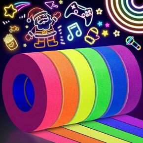 6 Colors Neon Gaffers Cloth Tape - 0.6 inch x 16.5 feet, Fluorescent Colors UV Blacklight Glow in The Dark Tape for UV Party, Marking, No Residue 6 Pack in Kuwait