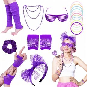 80s 90s Outfit Costume Accessories for Women, 80s Party Lace Headband Necklace Accessory Sets for Spirit Week Masquerade Retro Party in Kuwait