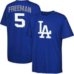 تي شيرت Freddie Freeman Los Angeles Dodgers MLB Kids 4-20 باللون الأزرق للاسم والرقم الرسمي للأداء in Kuwait