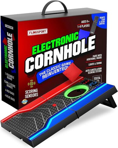 Electronic Cornhole Board Set, Auto Scoring, Incl 1 Corn Hole Board 1 Remote & 8 Bean Bags, Outdoor & Camping Games Gift Ideas, Birthday Gifts for Kids, Teens, Adults, Boys, Girls Ages 8-12+ Years Old in Saudi Arabia