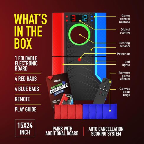 Electronic Cornhole Board Set, Auto Scoring, Incl 1 Corn Hole Board 1 Remote & 8 Bean Bags, Outdoor & Camping Games Gift Ideas, Birthday Gifts for Kids, Teens, Adults, Boys, Girls Ages 8-12+ Years Old in Saudi Arabia