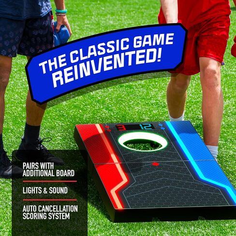 Electronic Cornhole Board Set, Auto Scoring, Incl 1 Corn Hole Board 1 Remote & 8 Bean Bags, Outdoor & Camping Games Gift Ideas, Birthday Gifts for Kids, Teens, Adults, Boys, Girls Ages 8-12+ Years Old in Saudi Arabia