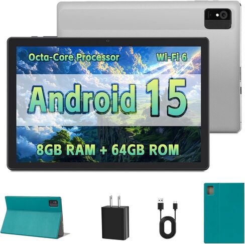 Android Tablet - جهاز الكمبيوتر اللوحي 10 بوصة للبالغين مع وحدة المعالجة المركزية أو ثمان النواة ، وذاكرة الوصول العشوائي 8 جيجا بايت ، وذاكرة ROM 64 جيجابايت ، وتخزين 1 تيرابايت ، والكاميرا المزدوجة ، و 2.4 جم/5 جرام Wi -Fi 6 - Android 15 مع حالة واقية ، in Kuwait
