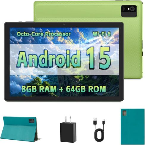 Android Tablet - جهاز الكمبيوتر اللوحي 10 بوصة للبالغين مع وحدة المعالجة المركزية أو ثمان النواة ، وذاكرة الوصول العشوائي 8 جيجا بايت ، وذاكرة ROM 64 جيجابايت ، وتخزين 1 تيرابايت ، والكاميرا المزدوجة ، و 2.4 جم/5 جرام Wi -Fi 6 - Android 15 مع حالة واقية ، in Kuwait