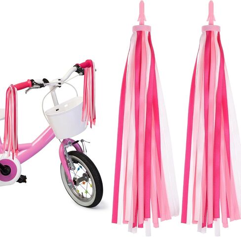Yuanan Bike Streamers Bike Tassels for Kids, Pink Bikes Tassels, 1 Pair Kids Bikes Accessories for Scooter Bicycle Tricycle Balance Handlebar Streamers Decorations Bikess Tassel for Girls in Saudi Arabia