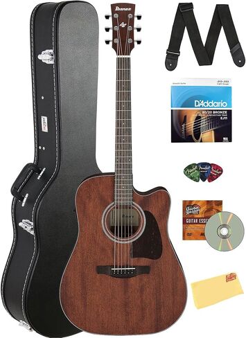 Ibanez AW5412CE Artwood التقليدية الغيتار الكهربائية - حزمة مسام مفتوحة مع العلبة ، حزام ، سلاسل d'Addario ، اختيارات ، أوستن بازار DVD تعليمي ، وقطعة قماش للتلميع in Saudi Arabia