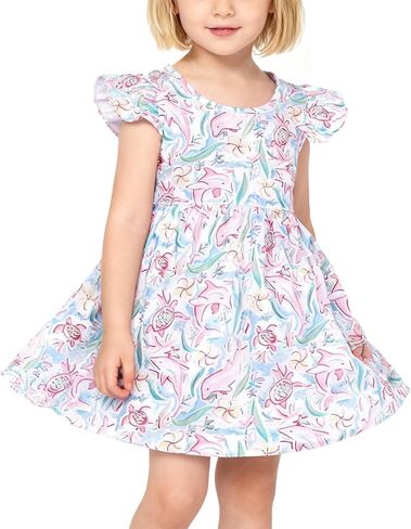 Toddler Girl Casual Dress Bow Print Ruffle Bottom Casual Dress Summer Clothes 2-8Y in Saudi Arabia