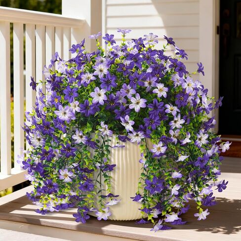 Artificial Hanging Flowers Plants for Outdoor Spring Decoration, 2 PCS Fake Silk Daisy Flower Planter UV Resistant Look Real for Outside Patio Porch Home Summer Decor (Double Purple) in Kuwait