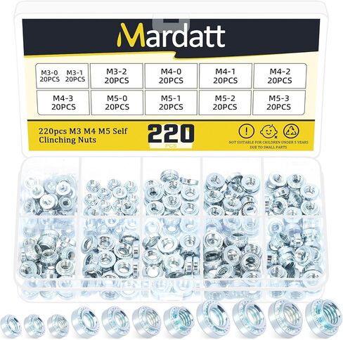 Mardatt 220 قطعة M3 M4 M5 صواميل تثبيت ذاتية من الفولاذ الكربوني المجلفن، صامولة برشام مستديرة الرأس مخرشة من الصفائح المعدنية أدوات تثبيت للآلات الكهربائية وصناعة البناء in Saudi Arabia