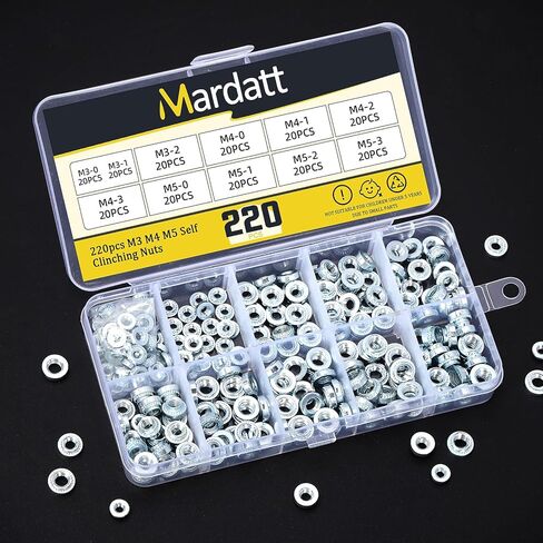 Mardatt 220 قطعة M3 M4 M5 صواميل تثبيت ذاتية من الفولاذ الكربوني المجلفن، صامولة برشام مستديرة الرأس مخرشة من الصفائح المعدنية أدوات تثبيت للآلات الكهربائية وصناعة البناء in Saudi Arabia