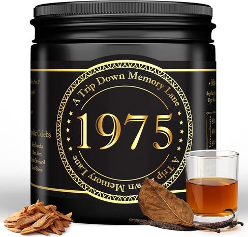 Birth Year Candle - 1975 Birthday Gifts for Men - Soy Candle 50th Birthday Gifts for Him, 50th Presents for Men - Smoked Vanilla & Sandalwood Scent, 8oz Reusable Jar, 40Hr Burn Time in Saudi Arabia