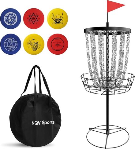 سلة الجولف القرصية، رف الجولف القرصي، هدف الجولف المحمول ذو 24 سلسلة شديدة التحمل مع 6 قطع من أقراص الجولف القرصية وحقيبة النقل، مجموعة قرص الجولف المحمولة in Kuwait