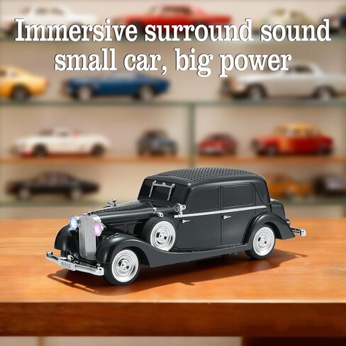 WSTER Vintage Car Bluetooth Speaker, Retro Classic Model with Powerful Sound, Built-in Mic, TWS Dual Pairing, Multi-Interface Output, Portable Wireless Outdoor Speaker for Parties & Beach (Black) in Saudi Arabia
