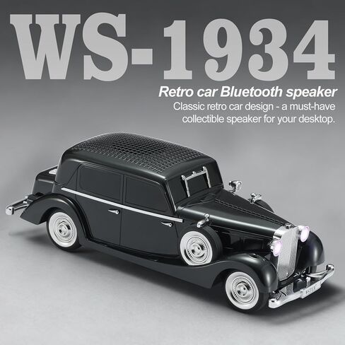 WSTER Vintage Car Bluetooth Speaker, Retro Classic Model with Powerful Sound, Built-in Mic, TWS Dual Pairing, Multi-Interface Output, Portable Wireless Outdoor Speaker for Parties & Beach (Black) in Saudi Arabia