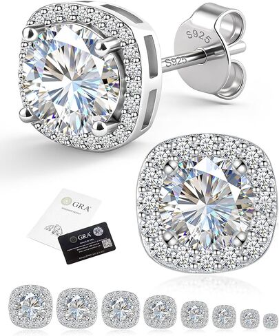 S925 Moissanite Halo Square Stud Earrings Birthday Gift For Men Women D Color, VVS1 Clarity Hypoallergenic Moissanite Earrings in Kuwait
