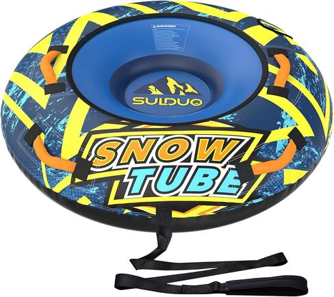 SULDUO 47'' Heavy Duty Snow Tube with Premium Canvas Cover and 4 Foam Filled Handles, Inflatable Snow Sled for Kids and Adult, Thickened Hard Bottom Snow Tubes for Winter Outdoor Fun Sledding in Saudi Arabia