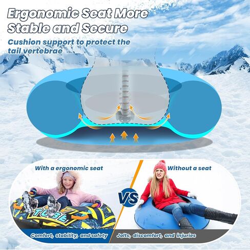 SULDUO 47'' Heavy Duty Snow Tube with Premium Canvas Cover and 4 Foam Filled Handles, Inflatable Snow Sled for Kids and Adult, Thickened Hard Bottom Snow Tubes for Winter Outdoor Fun Sledding in Saudi Arabia