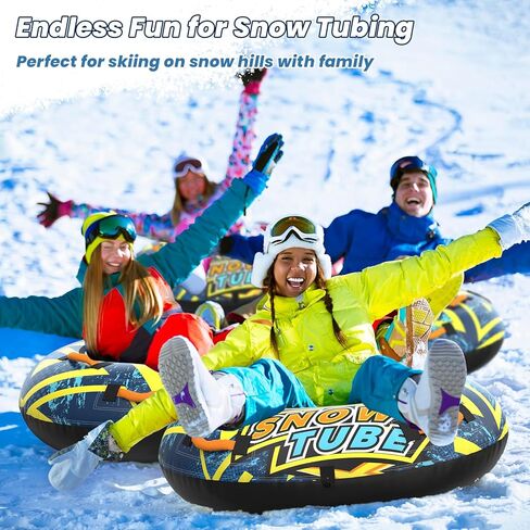 SULDUO 47'' Heavy Duty Snow Tube with Premium Canvas Cover and 4 Foam Filled Handles, Inflatable Snow Sled for Kids and Adult, Thickened Hard Bottom Snow Tubes for Winter Outdoor Fun Sledding in Saudi Arabia