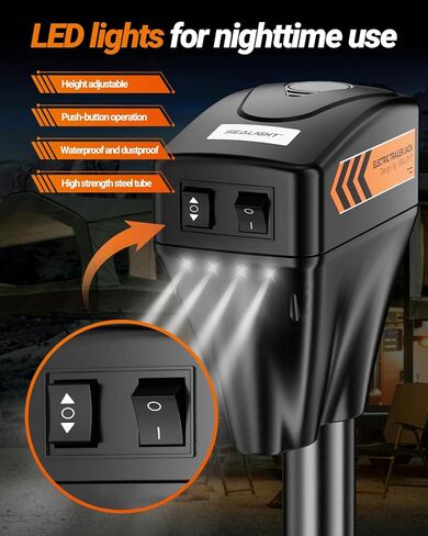 مقبس مقطورة كهربائي SEALIGHT 7500LB، مقبس لسان كهربائي عالي التحمل RV، 9.84 بوصة - 33.85 بوصة مقبس لسان كهربائي مقاوم للماء لمقطورة على شكل حرف A، ومقطورة المرافق، RV، 12 فولت تيار مستمر وإضاءة LED in Saudi Arabia