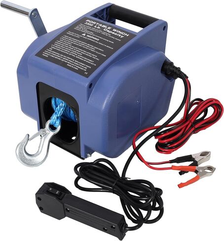 Caviresta 12VDC Pull Electric Trailer Winch, Steel Rope, 5000lb Marine Capacity, Rapid Mount, Wireless Remote, Extra Pulley Hook, Blue in Saudi Arabia