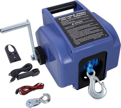 Caviresta 12VDC Pull Electric Trailer Winch, Steel Rope, 5000lb Marine Capacity, Rapid Mount, Wireless Remote, Extra Pulley Hook, Blue in Saudi Arabia