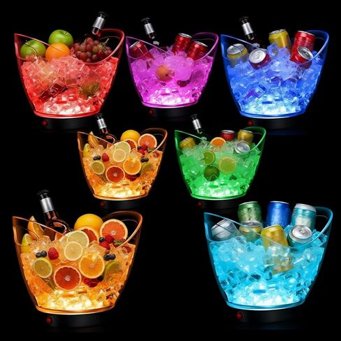 10 Pcs LED Ice Buckets 2L Clear Plastic Beer Buckets LED Light Beer Buckets RGB Colors Changing Cooler Bucket Plastic Ice Bucket with Stand Ice Container for Party Home Bar KTV Clubs in Saudi Arabia