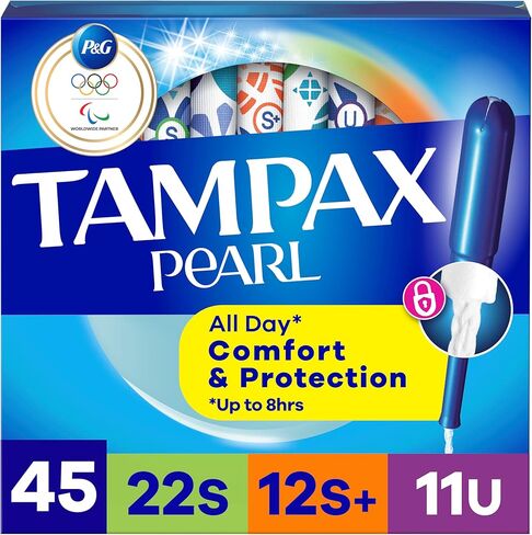 Tampax Pearl Tampons Multipack, with LeakGuard Braid, Super/Super Plus/Ultra Absorbency, Unscented, 45 Count in Saudi Arabia