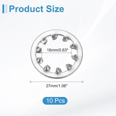 uxcell 10Pcs 5/8 Internal Tooth Lock Washer, 304 Stainless Steel Multi-Tooth Star Washer Locking Fastener, Silver Tone in Saudi Arabia