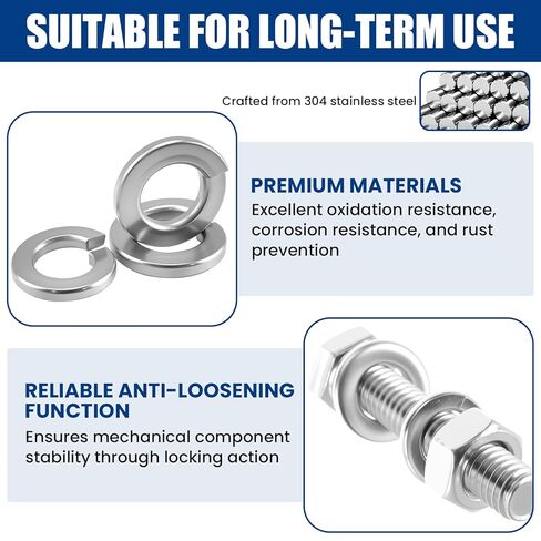 مجموعة متنوعة من غسالات ZIUZI 150 قطعة 18-8 من الفولاذ المقاوم للصدأ بقفل زنبركي - 4 مقاسات SAE (1/4 بوصة، 5/16 بوصة، 3/8 بوصة، 1/2 بوصة) غسالات قفل منفصلة للبراغي والمسامير، التثبيت in Kuwait