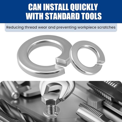 مجموعة متنوعة من غسالات ZIUZI 150 قطعة 18-8 من الفولاذ المقاوم للصدأ بقفل زنبركي - 4 مقاسات SAE (1/4 بوصة، 5/16 بوصة، 3/8 بوصة، 1/2 بوصة) غسالات قفل منفصلة للبراغي والمسامير، التثبيت in Kuwait
