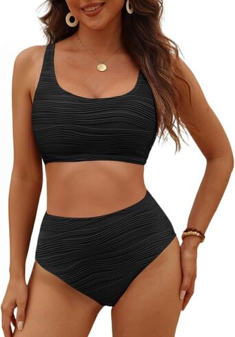 VIMPUNEC High Waisted Bikini Sets for Women Two Piece Tummy Control Swimsuits Sporty High Cut Bathing Suit in Saudi Arabia