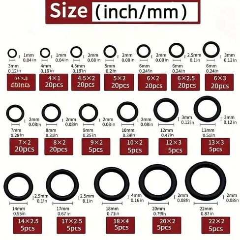 225 Pcs O Ring Kit 20 Size Rubber Assortment Set, Assortment for Pipe Valve Mechanical Equipment Sealing Air Water Liquid Leak Repair Industrial Maintenance Workshop Plumbing in Saudi Arabia