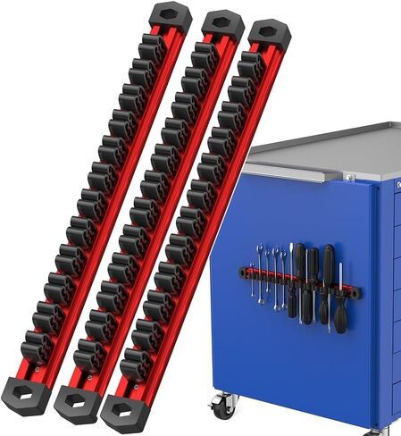 Preciva 3 PCS Magnetic Tool Holder with 36 Sliding Clips, Triple Strong Magnets & Aluminum Rails, Compact Screwdriver Organizer and Wrench Organizer for Garage Workshop Tool Box Storage in Saudi Arabia