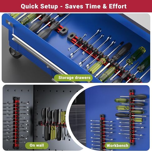 Preciva 3 PCS Magnetic Tool Holder with 36 Sliding Clips, Triple Strong Magnets & Aluminum Rails, Compact Screwdriver Organizer and Wrench Organizer for Garage Workshop Tool Box Storage in Saudi Arabia