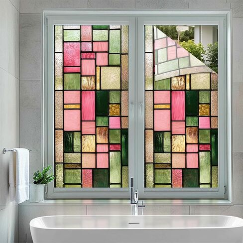 Stained Glass Window Film Geometry Iridescent Flakes Window Privacy Film Stained Decals Static Cling Sun Blocking Decor for Home Office Windows Door Glass Partitions 17.7x39.3 inch in Kuwait