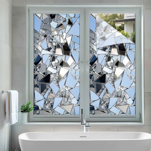 Stained Glass Window Film Geometry Iridescent Flakes Window Privacy Film Stained Decals Static Cling Sun Blocking Decor for Home Office Windows Door Glass Partitions 17.7x39.3 inch in Kuwait