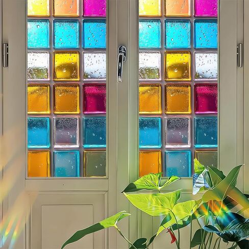 فن النافذة الزجاجية الملون هندسة رقائق قزحية النافذة نافذة الخصوصية ملون شارات ثابتة متشبث بالشمس من أشعة الشمس لأقسام الزجاج بنوافذ المنزل 17.7x39.3 بوصة in Kuwait