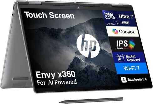 HP Envy AI Powered 2-in-1 Laptop 16.0" Touchscreen IPS WUXGA Display (Intel Core Ultra 7 155U, 32GB LPDDR5, 512GB SSD, Active Pen, Backlit KB, Thunderbolt 4, WiFi 7, Webcam, Win 11 Home) in Kuwait