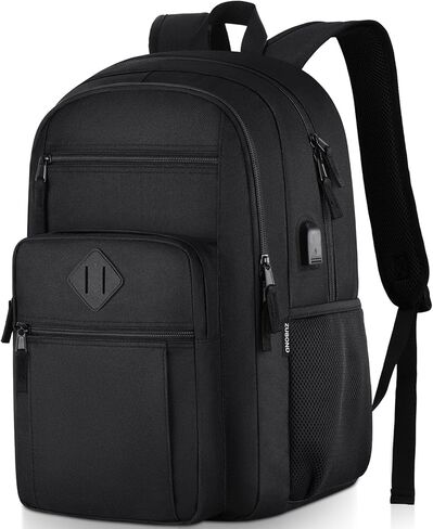 Unisex Black Backpack for School, Lightweight Boys Girls Backpack with USB Port Fits 15.6 Inch Notebook, Water Bottle Pocket - Ideal for Teens, College Students, Adults in Kuwait