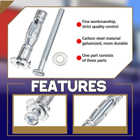 Otoolling 30 Pcs M4-32 Heavy Duty Molly Bolt Dry Wall Anchors and Screws kit Zinc Plated Carbon Steel Hollow Drive Wall Anchor Screw Expansion Anchors for Drywall Hollow Plaster and Tile Silver in Saudi Arabia